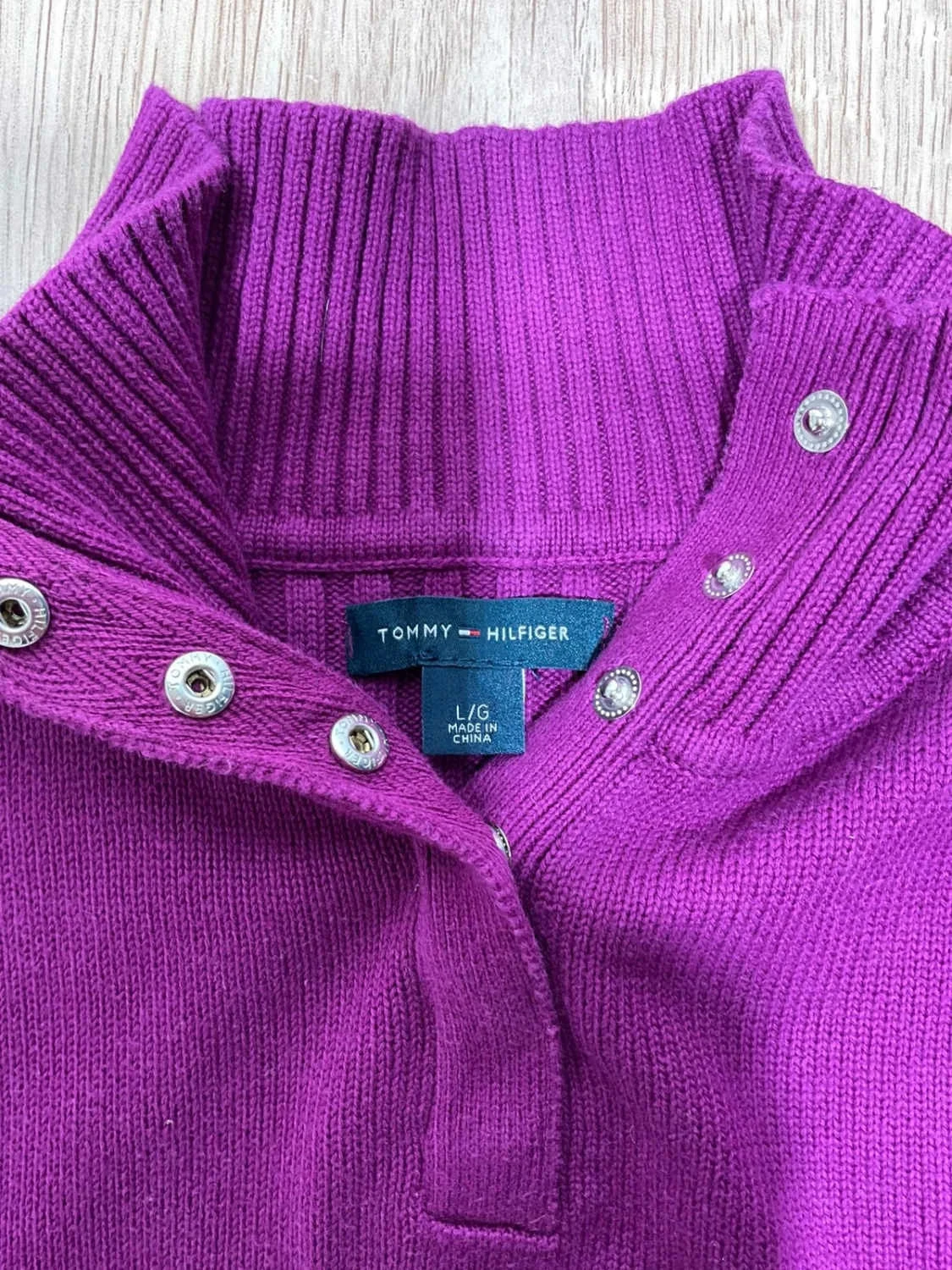 Pull Tommy Hilfiger col boutonné Femme L 100% Coton violet – photo 5